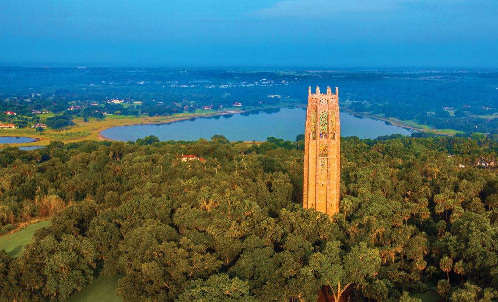 Aerial shot of Bok Tower Gardens' singing tower
