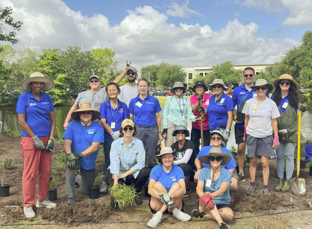 Volunteer group on planting day at the Winter Park Library.