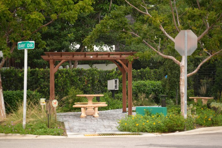 Street view of the lovely Flamingo Garden Park in the town of Surfside.